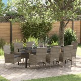 Set de Dining pentru Grădină vidaXL cu Perne Ratan Sintetic Gri, Masă de Grădină vidaXL Neagră 200x80x73 cm din Sticlă &Icirc;ntărită