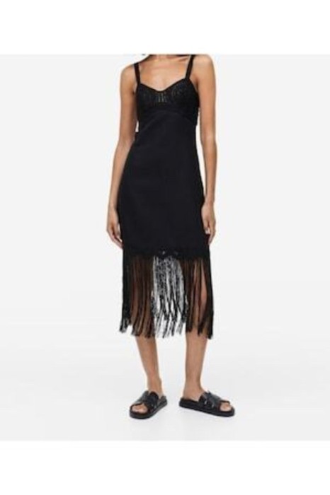 - Rochie cu franjuri, in, negru, M INTL