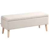 HOMCOM bancă cu spațiu de depozitare 110 x 39 x 45 cm din material cu aspect de in, picioare din lemn de cauciuc, capacitate 220 kg, bej | Aosom Roman