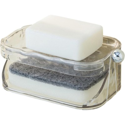 Savoniera Dubla, Flippy, 2 Straturi, Instalare fara Perforare, Agatatoare Burete, 13.5 x 8.5 x 6 cm, Transparent foto