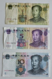 Lot 3 bancnote China - 1 Yuan 1999 și 5/10 Yuan 2005