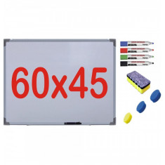 Pachet Tabla alba magnetica, 60x45 cm Premium + accesorii: markere, burete, magneti (7 ani Garantie)