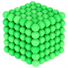 Joc cu 216 Bile Magnetice NeoCube tip Puzzle Antistres, Diametru 5 mm, Culoare Verde Fluorescent foto