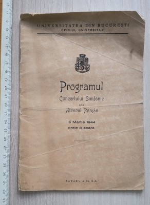 PROGRAM CONCERT SOMFONIC ATANEUL ROMAN 6 MARTIE 1944 foto