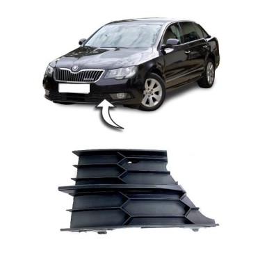 Grila bara Skoda Superb (3t), 06.2013-07.2015, Fata, partea Stanga, laminat cu negru, Aftermarket foto