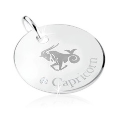 Pandantiv realizat din argint 925, semn zodiacal CAPRICORN pe plăcuță rotundă