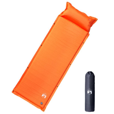 vidaXL Saltea camping auto-gonflabilă cu pernă, 1 persoană, portocaliu foto