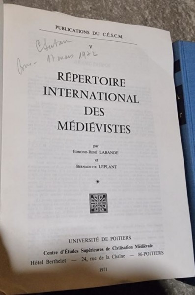 Edmond Rene Labande, Mora Bernadette - Repertoire International des Medievistes