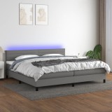 vidaXL Pat cu arcuri, saltea și LED, gri &icirc;nchis, 200x200 cm, textil