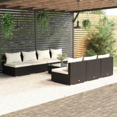 vidaXL Set mobilier de grădină cu perne, 8 piese, negru, poliratan foto