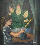 Tablou K Csikos A scoala Baia Mare, Portrete, Ulei, Impresionism