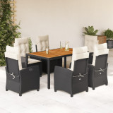 VidaXL Set mobilier de grădină cu perne, 7 piese, negru, poliratan