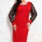 Rochie Melinda cu Accesoriu si Maneci de Tull Rosu - 58Marimea