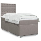 VidaXL Pat box spring cu saltea, gri taupe, 90x200 cm, textil