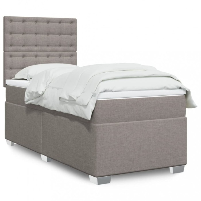 vidaXL Pat box spring cu saltea, gri taupe, 90x200 cm, textil 3292689
