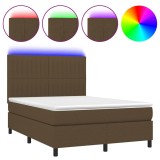 Cumpara ieftin Pat cu arcuri, saltea si LED, maro inchis, 140x200 cm, textil