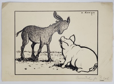 A. DRAGOS , PORCUL SI MAGARUL , CARICATURA PENTRU ZIARUL &amp;#039; CURENTUL &amp;#039; , INTERBELICA foto