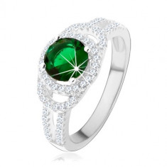 Inel din argint 925, contur dublu strălucitor, zirconiu rotund verde - Marime inel: 50