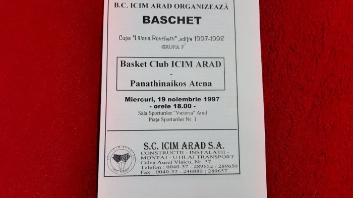 program BC ICIM Arad - Panathinaikos Atena