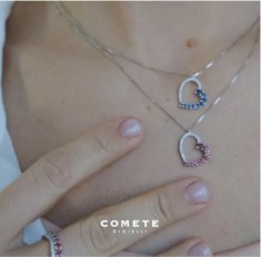 LANT + PANDANTIV AUR alb 18K + 16 Diamante + 9 Rubine - INIMA - Firma : COMETE