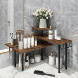 Etajera cu 3 polite din MDF, cu 5 picioare din metal, rotativ 180&deg;, dimensiuni 66 (L) x 17.5 (l) x 38 (H) cm, cu imitatie lemn, maro/negru