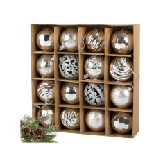 Set de globuri pentru brad 6 cm, 16 ornamente cu modele festive sacre foto
