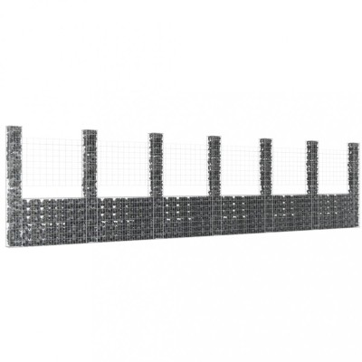 vidaXL Coș de gabion &amp;icirc;n formă de U cu 7 st&amp;acirc;lpi, 740x20x200 cm, fier foto