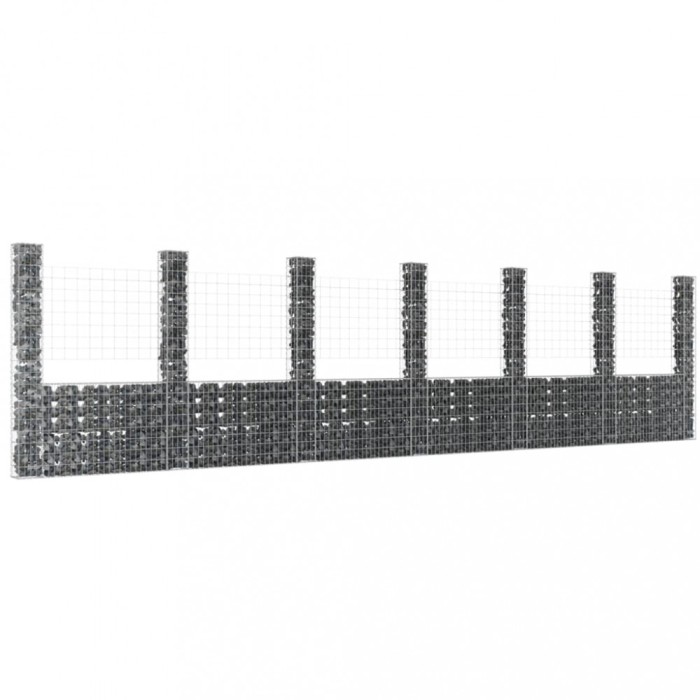 vidaXL Coș de gabion &icirc;n formă de U cu 7 st&acirc;lpi, 740x20x200 cm, fier