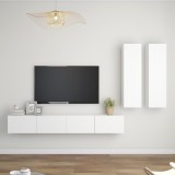 Set dulapuri TV, 4 piese, alb, lemn prelucrat