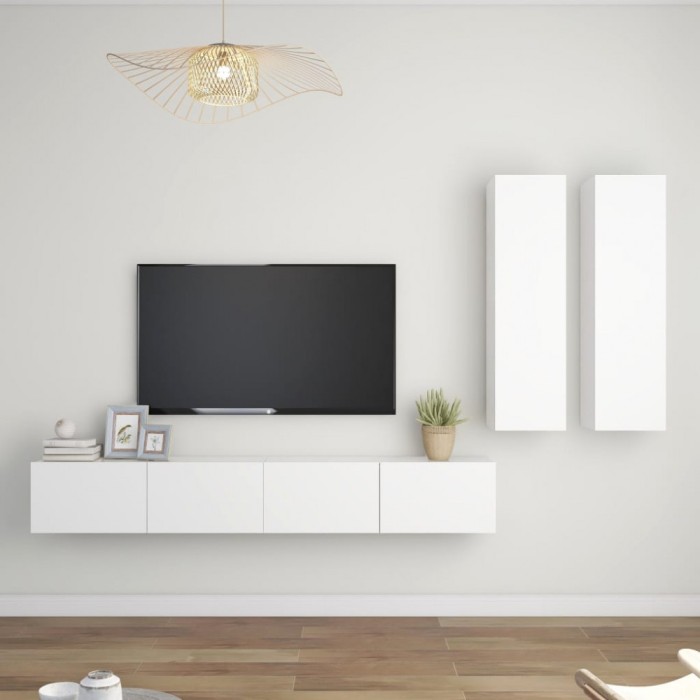 Set dulapuri TV, 4 piese, alb, lemn prelucrat