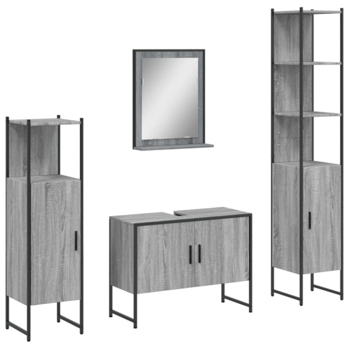 Set dulapuri de baie, 4 piese, gri sonoma, lemn prelucrat