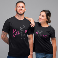 Set tricouri personalizate cuplu &amp;quot;Love&amp;quot; (Culoare: Alb, Marime tricou barbat: M, foto