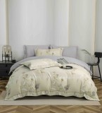 Cumpara ieftin Lenjerie de lux pentru pat dublu,bumbac finet,6 piese,cearceaf cu elastic,crem mov,cu flori-A1010, Jojo Home