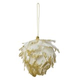 Cumpara ieftin Ornament brad pene albe sclipici auriu 10x10x10 cm