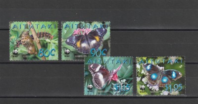 Aitutaki 2008- Fauna,WWF,Insecte,Fluturi,serie 4 valor,MNH,Mi.778-781 foto