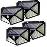 Set 4 Lampi solara pentru exterior 100 LED-duri cu senzor de miscare cu Bricheta glont si mini lanterna cu incarcare USB