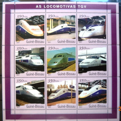 GUINEA-BISSAU 2001 - LOCOMOTIVE TGV. BLOC MNH, DG10 foto