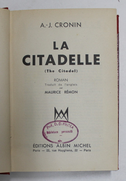 LA CITADELLE par A . - J. CRONIN , 1938
