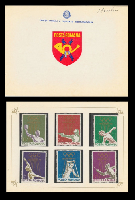 1972 Romania, J.O. de Vara Munchen LP 797, carnet filatelic de prezentare