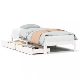 Cumpara ieftin Cadru de pat cu sertare, alb, 90x200 cm lemn masiv pin