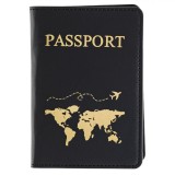 Husă Pașaport, Negru, Detalii Aurii, 9x13.8cm, PU, Oem