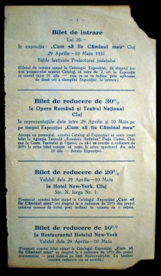 O.152 CLUJ 1931 BILET INTRARE BILET REDUCERE OPERA TEATRU HOTEL RESTAURANT foto