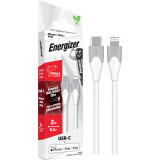 Cablu date Energizer Bicolor USB-C - Lightning, 2m, Alb