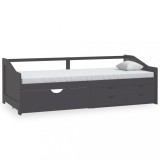 Pat de zi cu 3 locuri cu sertare, gri, 90x200 cm lemn masiv pin