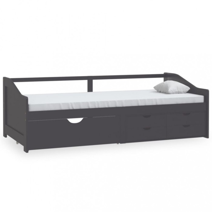 Pat de zi cu 3 locuri cu sertare, gri, 90x200 cm lemn masiv pin