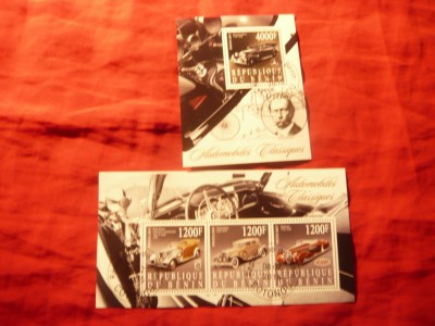 2 Blocuri Benin 2015 Automobile Clasice , stampilate foto