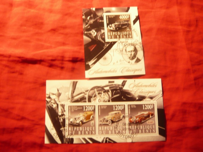 2 Blocuri Benin 2015 Automobile Clasice , stampilate