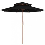 Gossi umbrela de soare dubla, stalp din lemn, negru, 270 cm