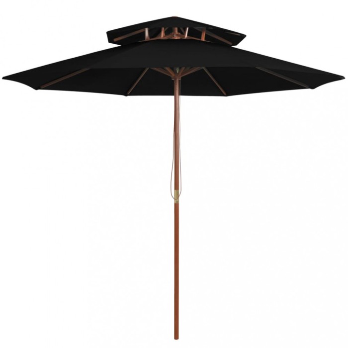 Gossi umbrela de soare dubla, stalp din lemn, negru, 270 cm