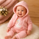 Cumpara ieftin Set pufos si calduros bebelusi roz cu lebada &ndash; Bluza + Vesta cu gluga +